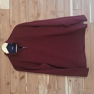 Izod Half-Zip Pullover, Size L, Maroon, Navy, Leather Zipper Pull